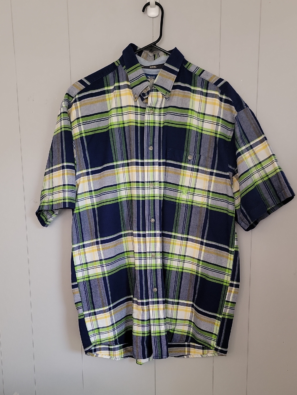 Wrangler Men's Shirt XL Blue Green Plaid Short Sleeve